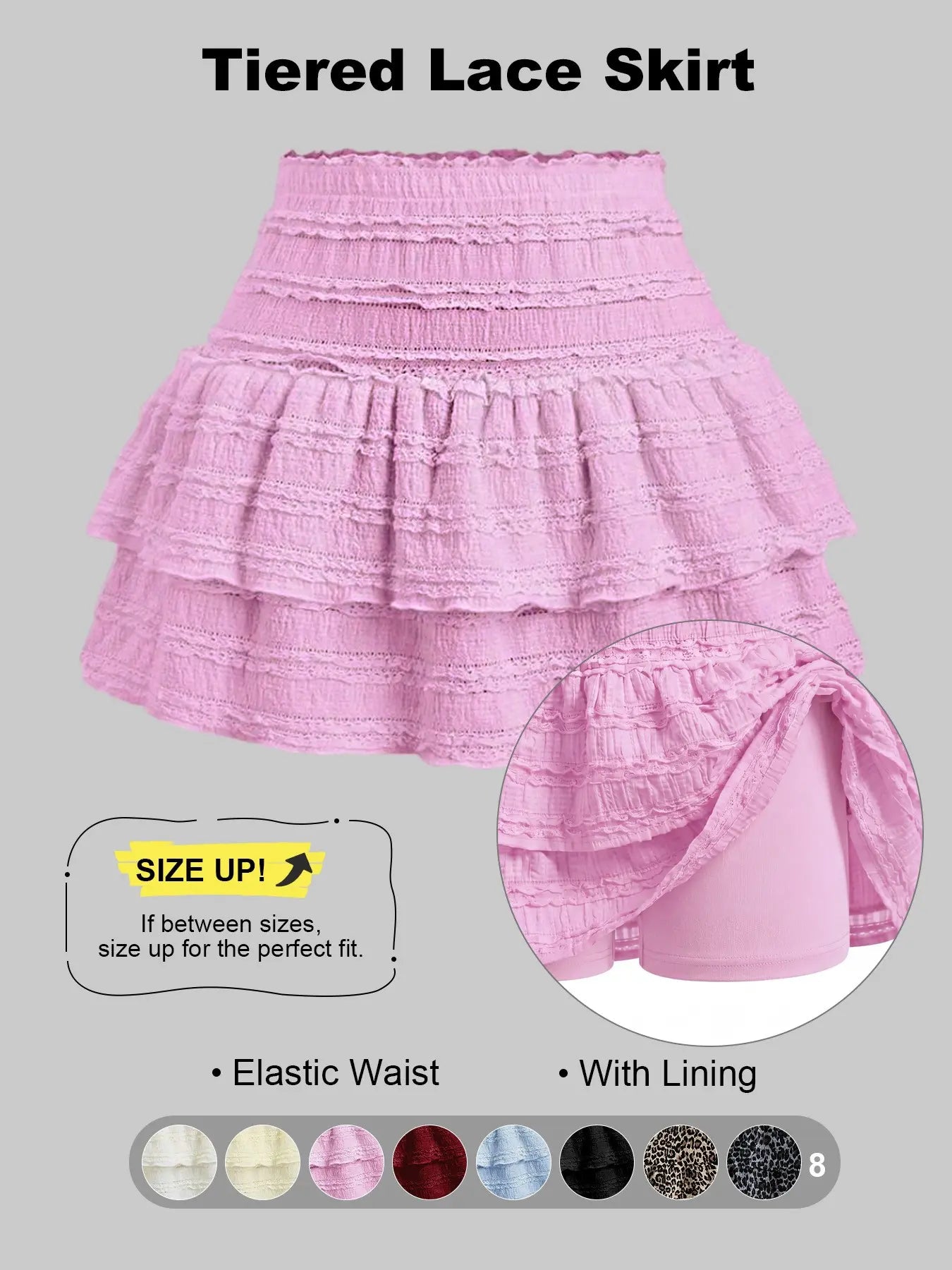 Women'S Pleated Ruffled Mini Skirt with Lace High Waist Woven Attached Leggings Gathered Double-Layer Flared Design Comfortable, Soft, Breathable Fabric Short Skirt Suitable for Outdoor Leisure Activities Daily Wear Back to School