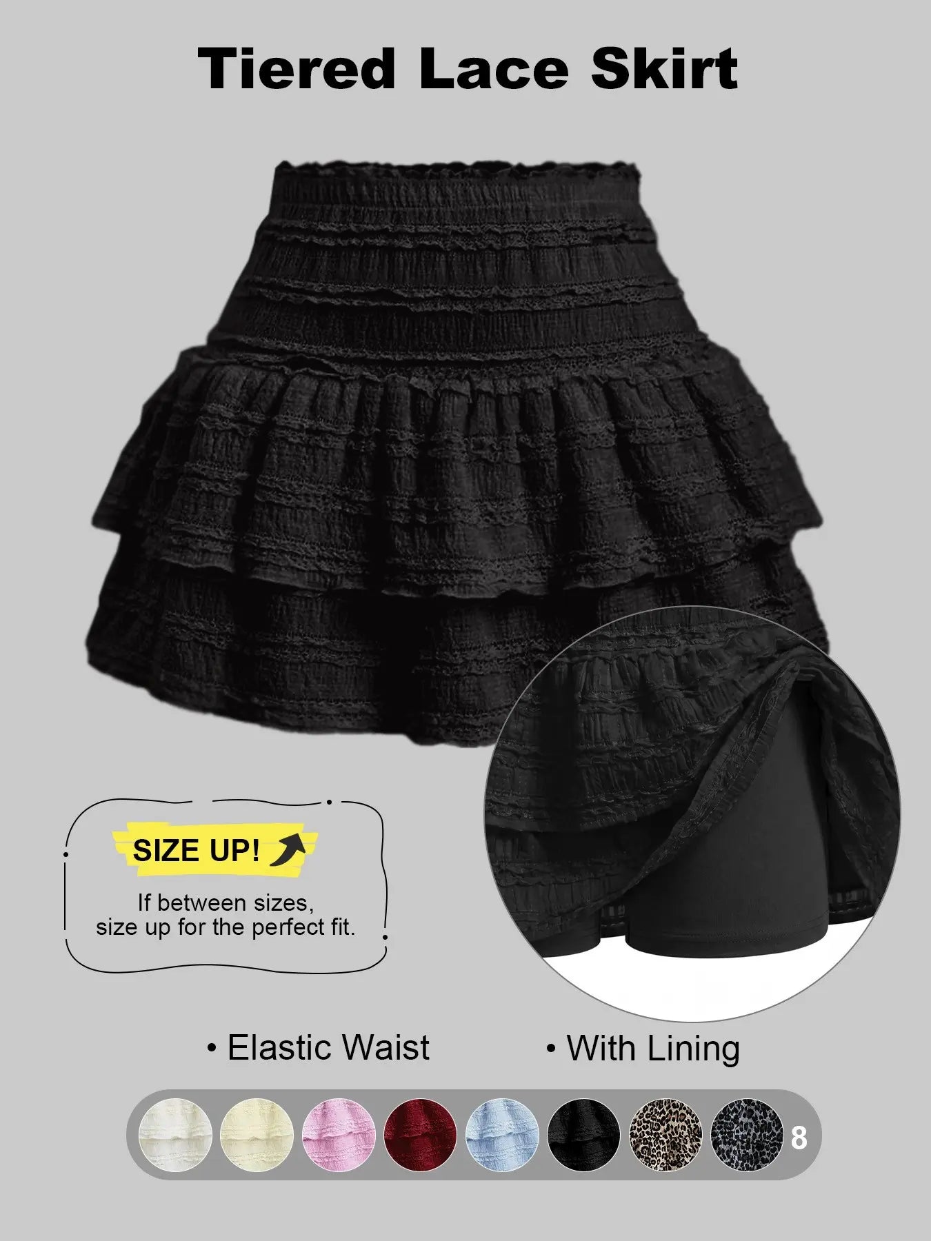 Women'S Pleated Ruffled Mini Skirt with Lace High Waist Woven Attached Leggings Gathered Double-Layer Flared Design Comfortable, Soft, Breathable Fabric Short Skirt Suitable for Outdoor Leisure Activities Daily Wear Back to School