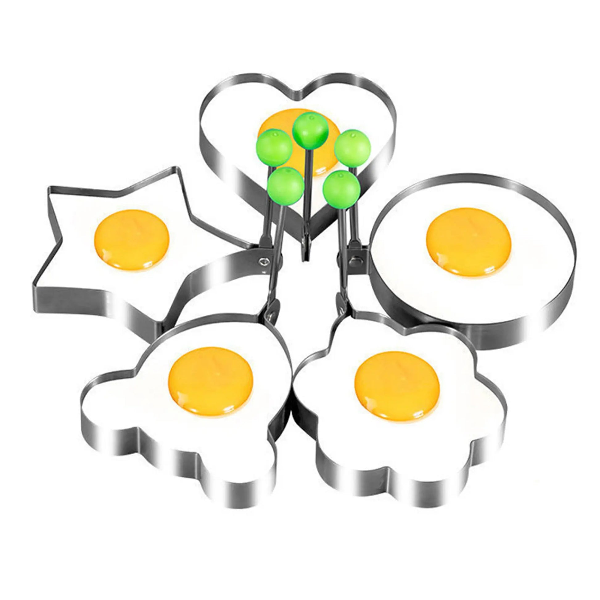 5 Counts Set Fried Egg Rings Molds Non Stick for Griddle Pan, Stainless Steel Egg Shaper for Pancakes,Cook Multiple Shapes in One Pan,Family Breakfast Helper