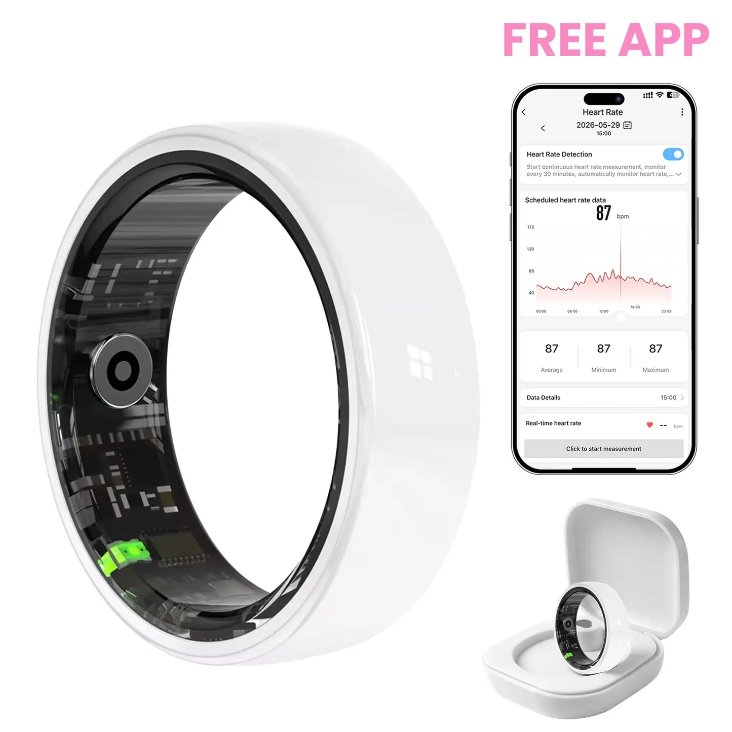 #6-#11 Pink White & Black Ceramic Smart Rings for Women & Men, Waterproof Wearable Fitness Trackers, Heart Rate, Stress & Cycle Monitor, Sleep Tracker, IP68 Waterproof, 5-7 Day Battery, Ios & Android Compatible with Charging Case, Couple Gift