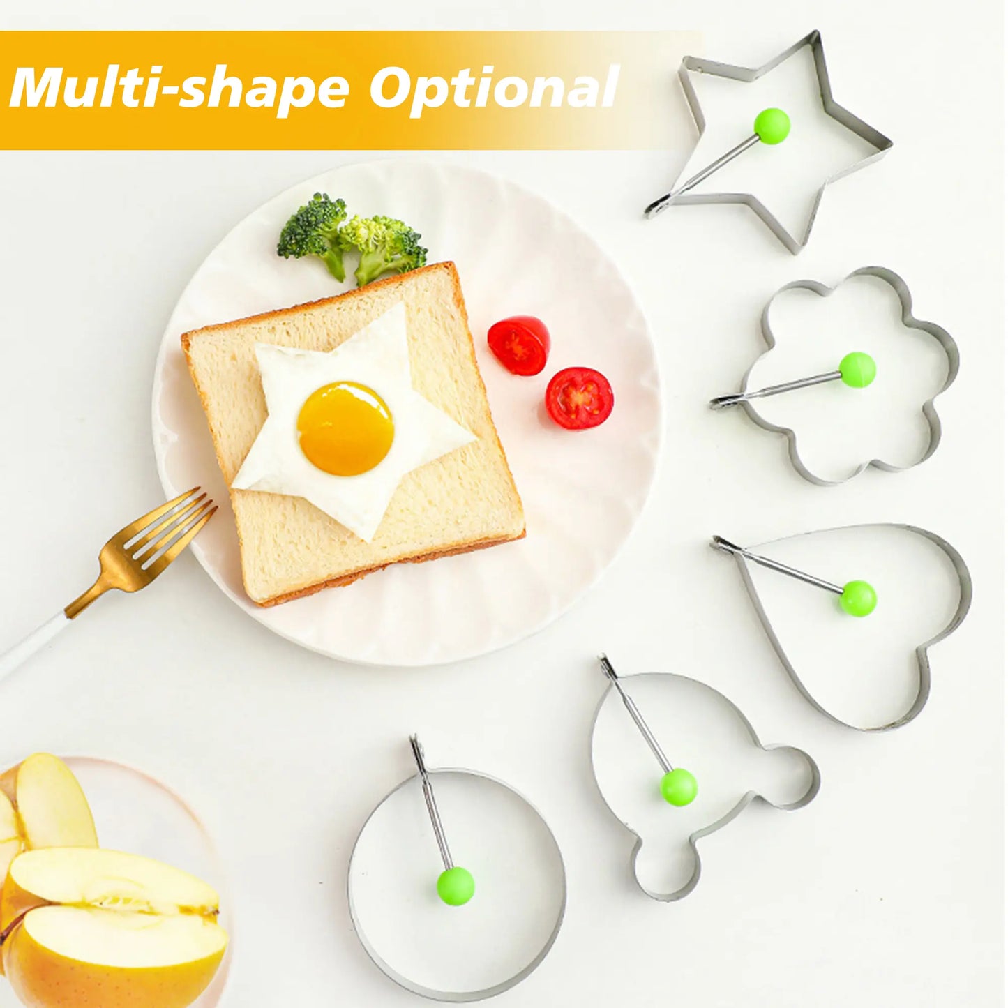 5 Counts Set Fried Egg Rings Molds Non Stick for Griddle Pan, Stainless Steel Egg Shaper for Pancakes,Cook Multiple Shapes in One Pan,Family Breakfast Helper