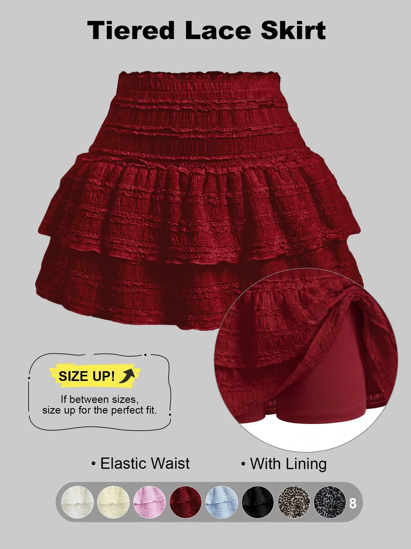 Women'S Pleated Ruffled Mini Skirt with Lace High Waist Woven Attached Leggings Gathered Double-Layer Flared Design Comfortable, Soft, Breathable Fabric Short Skirt Suitable for Outdoor Leisure Activities Daily Wear Back to School