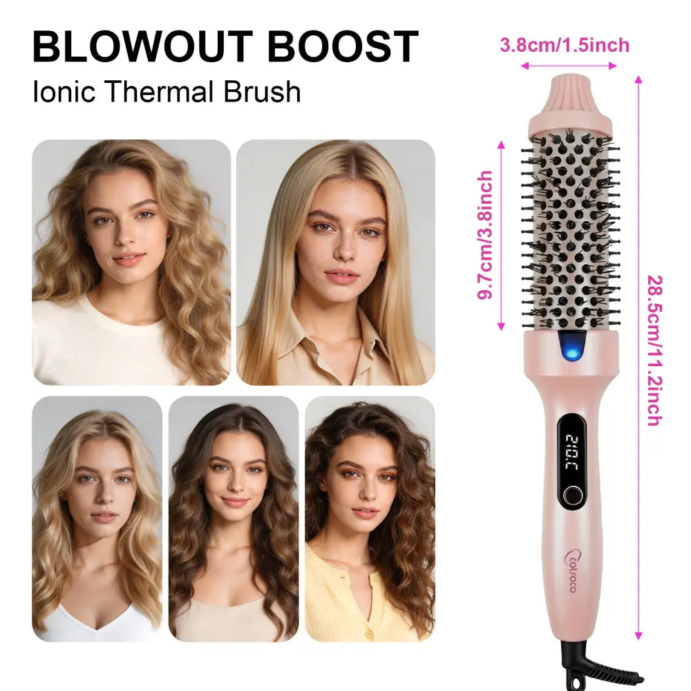 Cotsoco Ionic Thermal Brush, 1.5Inch Negative Ion Heated Styling Brush Universal Voltage, Curling Iron Hair Styling Comb with 6 Temperature Settings, Auto Power Off, Gift for Women
