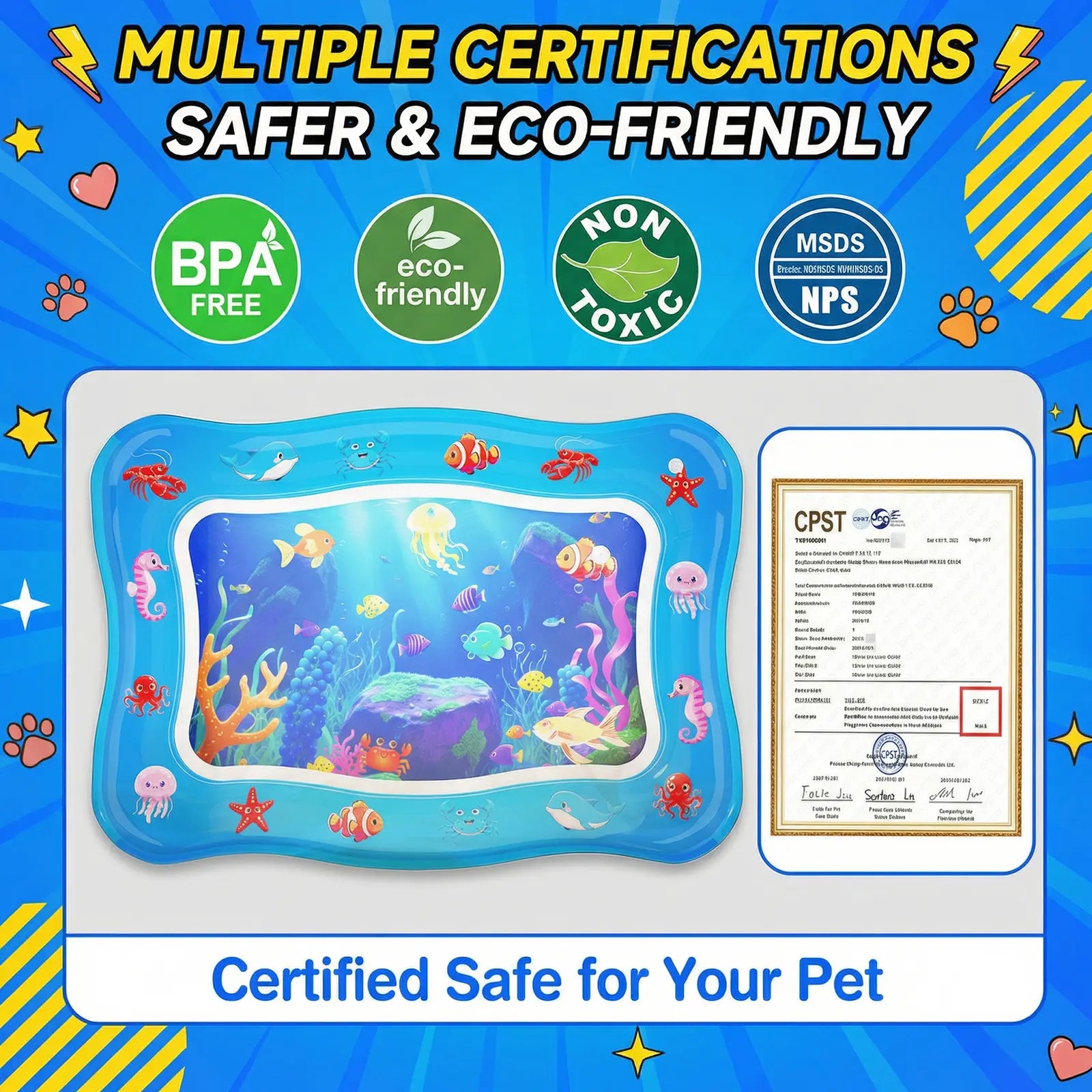 Catpick Cat Water Mat - Interactive Cat Toys Upgraded Thickened 0.7Mm PVC Cooling & Heating Water Bed with Floating Fish, Anti-Scratch Leak Proof Foldable Water Sensor Play Mat for Cats 17 X 25 Inches