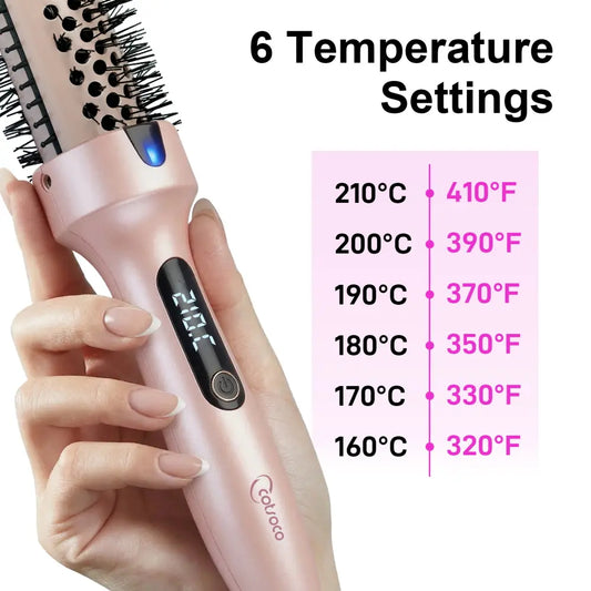 Cotsoco Ionic Thermal Brush, 1.5Inch Negative Ion Heated Styling Brush Universal Voltage, Curling Iron Hair Styling Comb with 6 Temperature Settings, Auto Power Off, Gift for Women