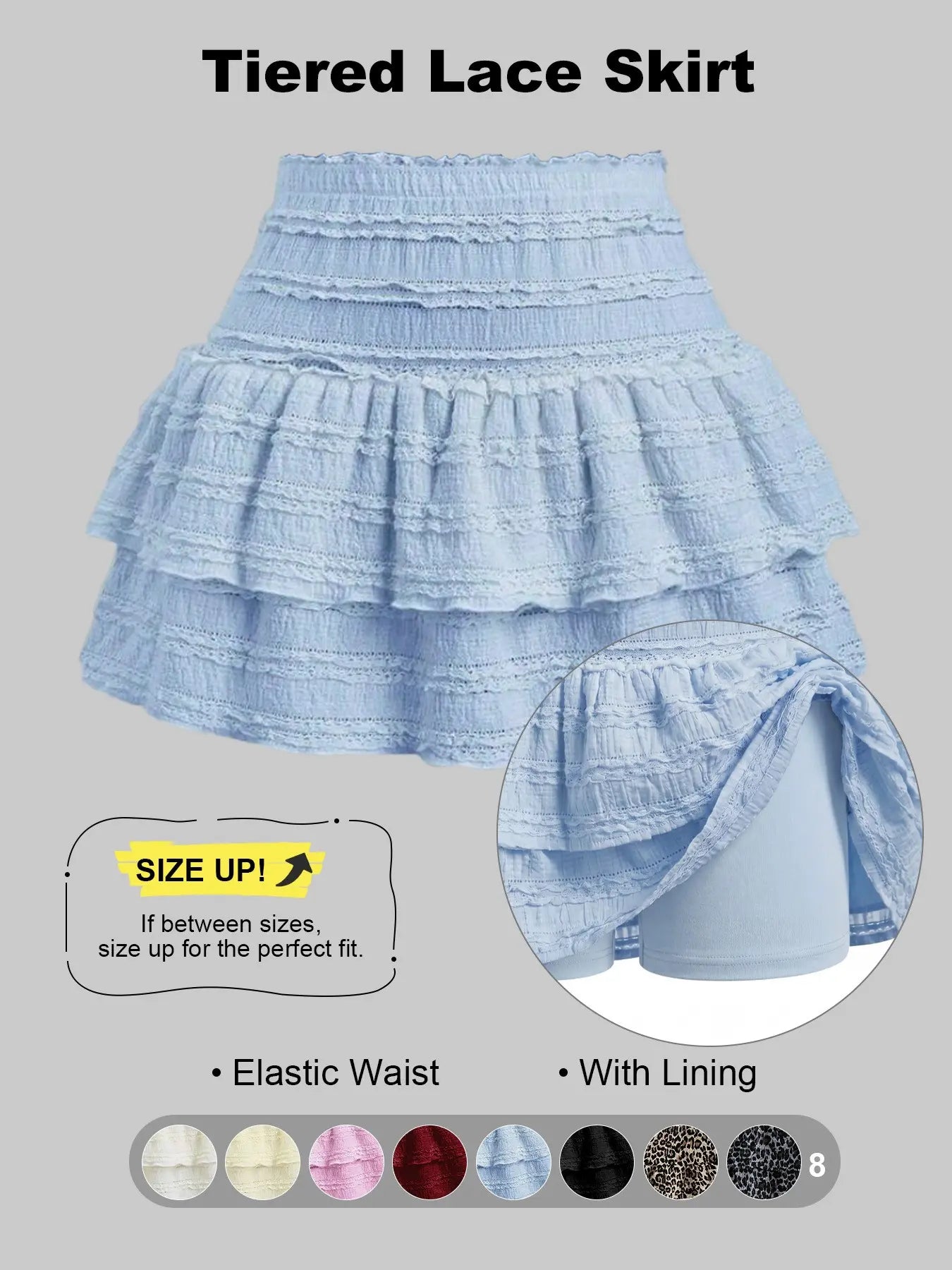 Women'S Pleated Ruffled Mini Skirt with Lace High Waist Woven Attached Leggings Gathered Double-Layer Flared Design Comfortable, Soft, Breathable Fabric Short Skirt Suitable for Outdoor Leisure Activities Daily Wear Back to School