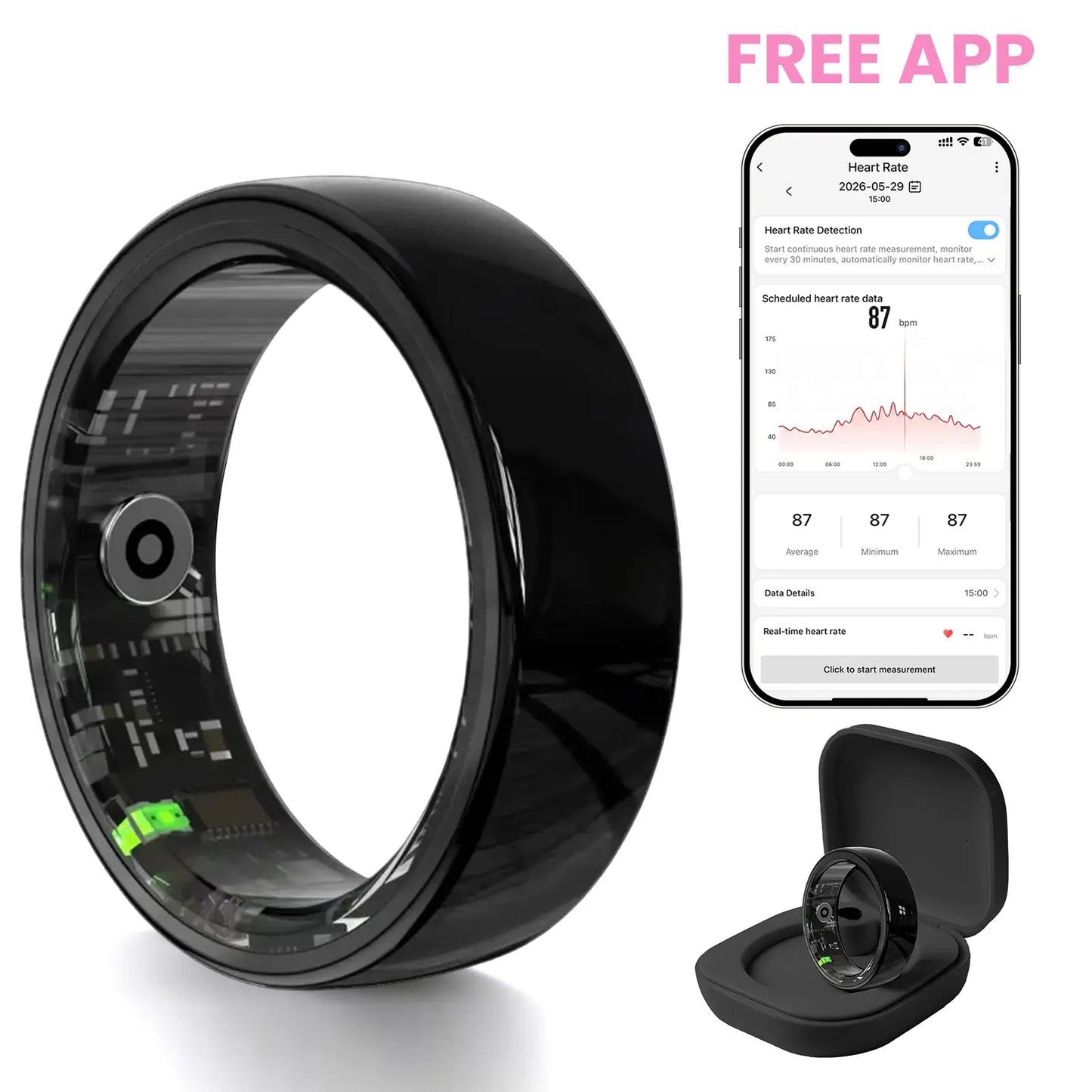 #6-#11 Pink White & Black Ceramic Smart Rings for Women & Men, Waterproof Wearable Fitness Trackers, Heart Rate, Stress & Cycle Monitor, Sleep Tracker, IP68 Waterproof, 5-7 Day Battery, Ios & Android Compatible with Charging Case, Couple Gift