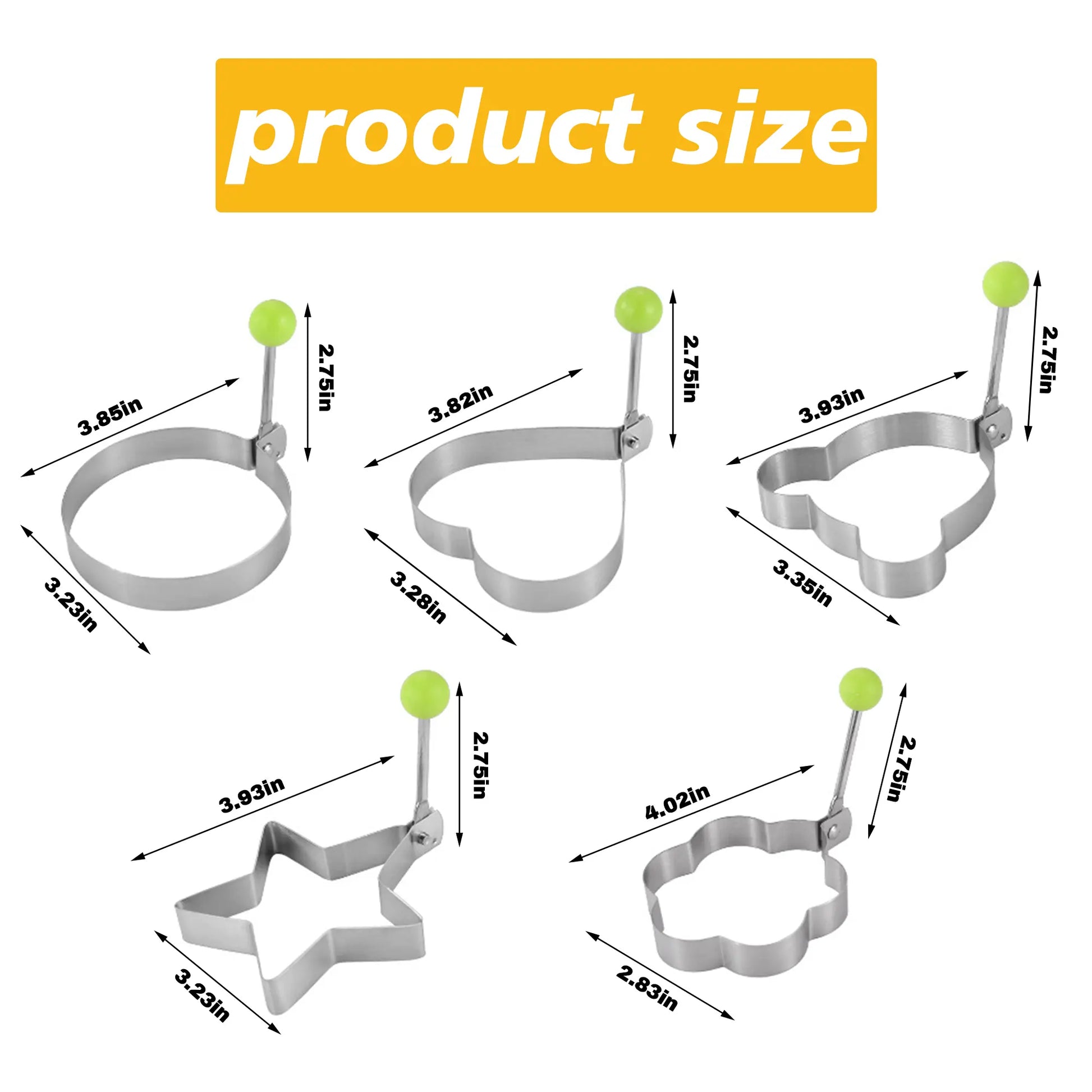 5 Counts Set Fried Egg Rings Molds Non Stick for Griddle Pan, Stainless Steel Egg Shaper for Pancakes,Cook Multiple Shapes in One Pan,Family Breakfast Helper