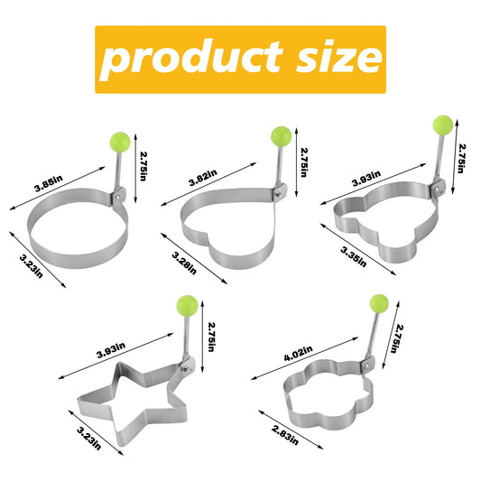 5 Counts Set Fried Egg Rings Molds Non Stick for Griddle Pan, Stainless Steel Egg Shaper for Pancakes,Cook Multiple Shapes in One Pan,Family Breakfast Helper