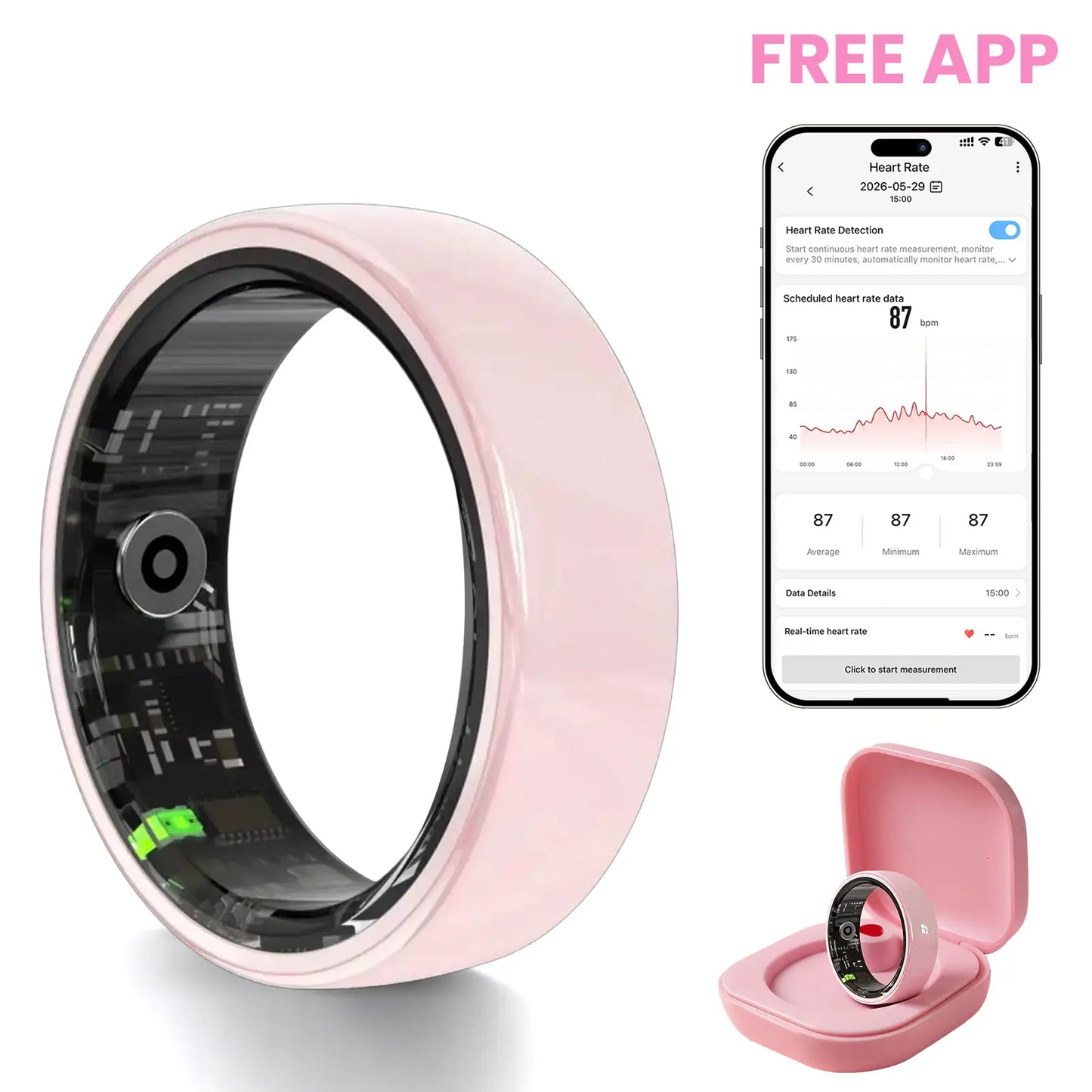 #6-#11 Pink White & Black Ceramic Smart Rings for Women & Men, Waterproof Wearable Fitness Trackers, Heart Rate, Stress & Cycle Monitor, Sleep Tracker, IP68 Waterproof, 5-7 Day Battery, Ios & Android Compatible with Charging Case, Couple Gift