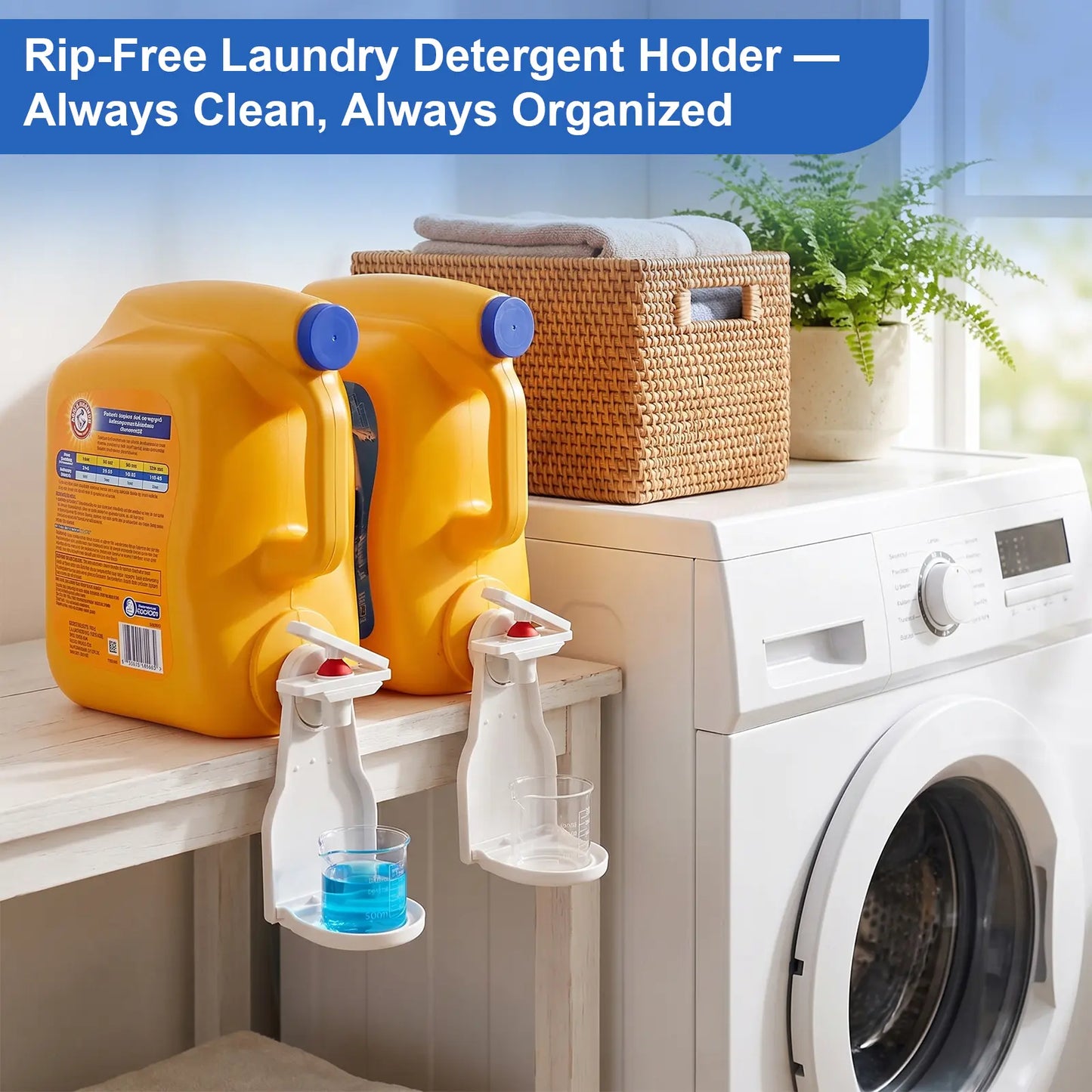 Laundry Detergent Dispenser Cup Holder with Upgraded Nozzle, Drip Tray & Easy Switch, No Mess Liquid Organizer for Laundry Room
