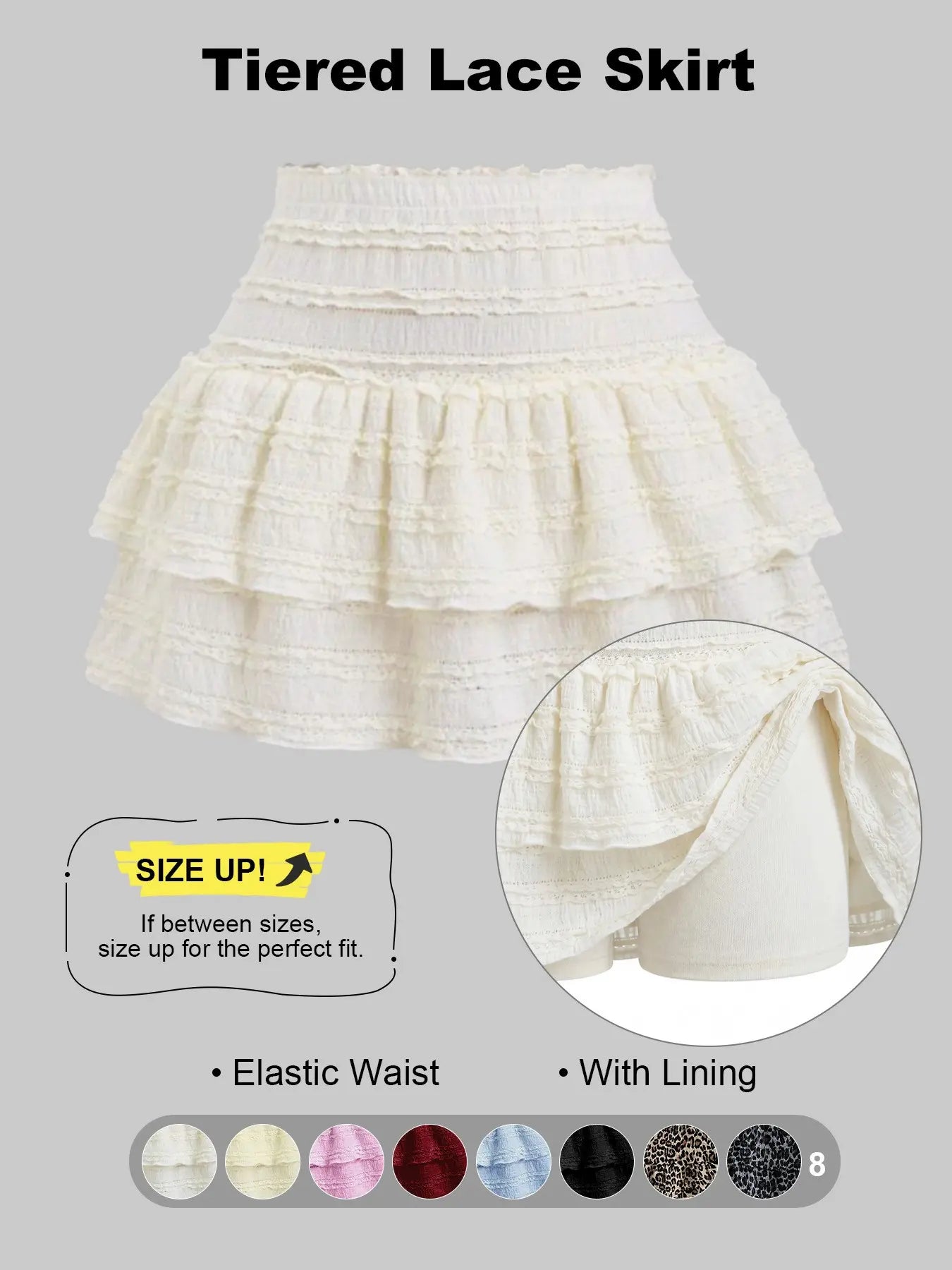 Women'S Pleated Ruffled Mini Skirt with Lace High Waist Woven Attached Leggings Gathered Double-Layer Flared Design Comfortable, Soft, Breathable Fabric Short Skirt Suitable for Outdoor Leisure Activities Daily Wear Back to School