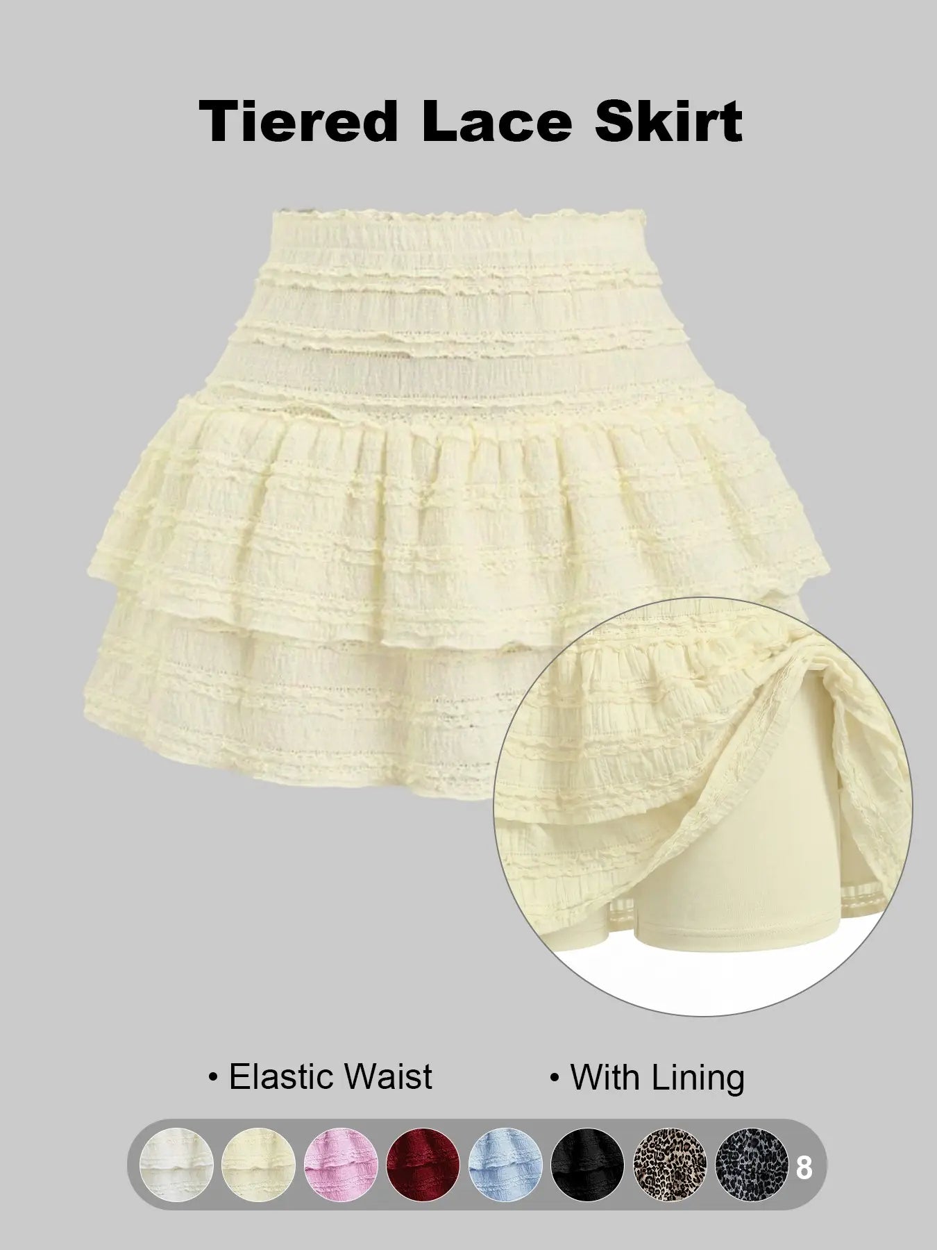 Women'S Pleated Ruffled Mini Skirt with Lace High Waist Woven Attached Leggings Gathered Double-Layer Flared Design Comfortable, Soft, Breathable Fabric Short Skirt Suitable for Outdoor Leisure Activities Daily Wear Back to School