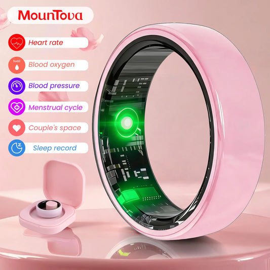 #6-#11 Pink White & Black Ceramic Smart Rings for Women & Men, Waterproof Wearable Fitness Trackers, Heart Rate, Stress & Cycle Monitor, Sleep Tracker, IP68 Waterproof, 5-7 Day Battery, Ios & Android Compatible with Charging Case, Couple Gift