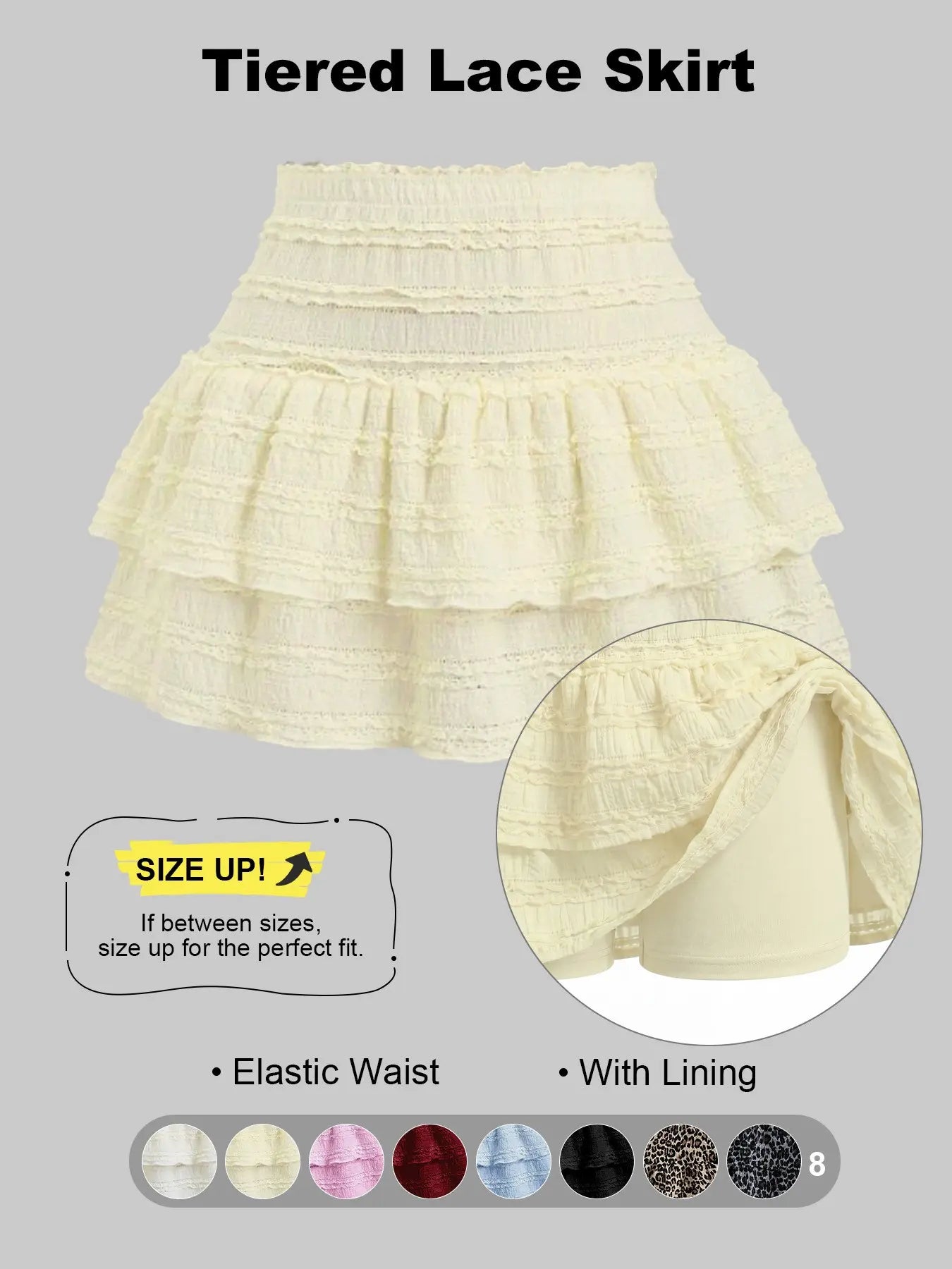 Women'S Pleated Ruffled Mini Skirt with Lace High Waist Woven Attached Leggings Gathered Double-Layer Flared Design Comfortable, Soft, Breathable Fabric Short Skirt Suitable for Outdoor Leisure Activities Daily Wear Back to School