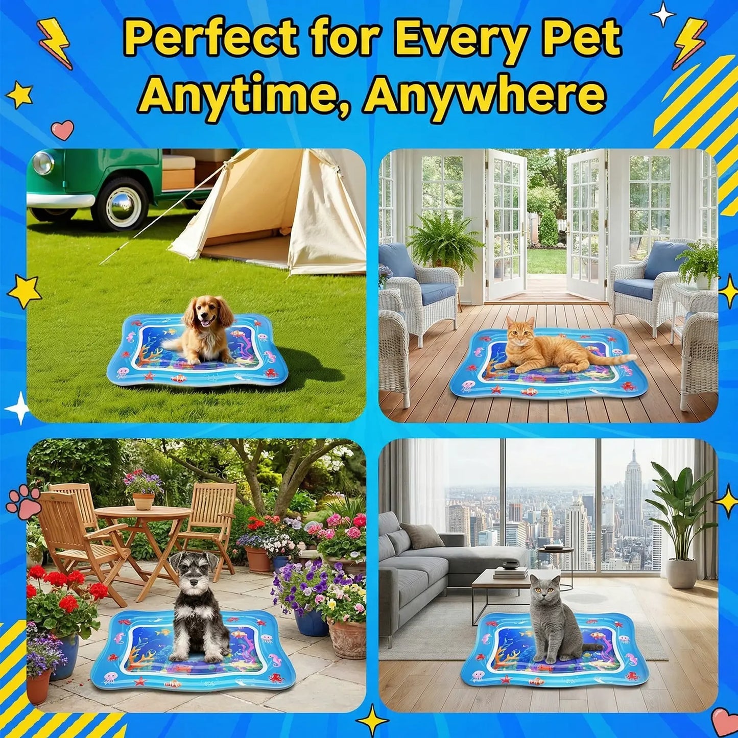 Catpick Cat Water Mat - Interactive Cat Toys Upgraded Thickened 0.7Mm PVC Cooling & Heating Water Bed with Floating Fish, Anti-Scratch Leak Proof Foldable Water Sensor Play Mat for Cats 17 X 25 Inches