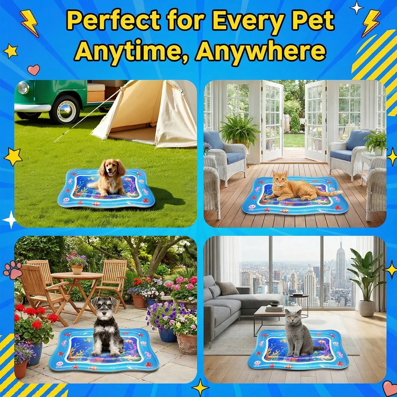 Catpick Cat Water Mat - Interactive Cat Toys Upgraded Thickened 0.7Mm PVC Cooling & Heating Water Bed with Floating Fish, Anti-Scratch Leak Proof Foldable Water Sensor Play Mat for Cats 17 X 25 Inches