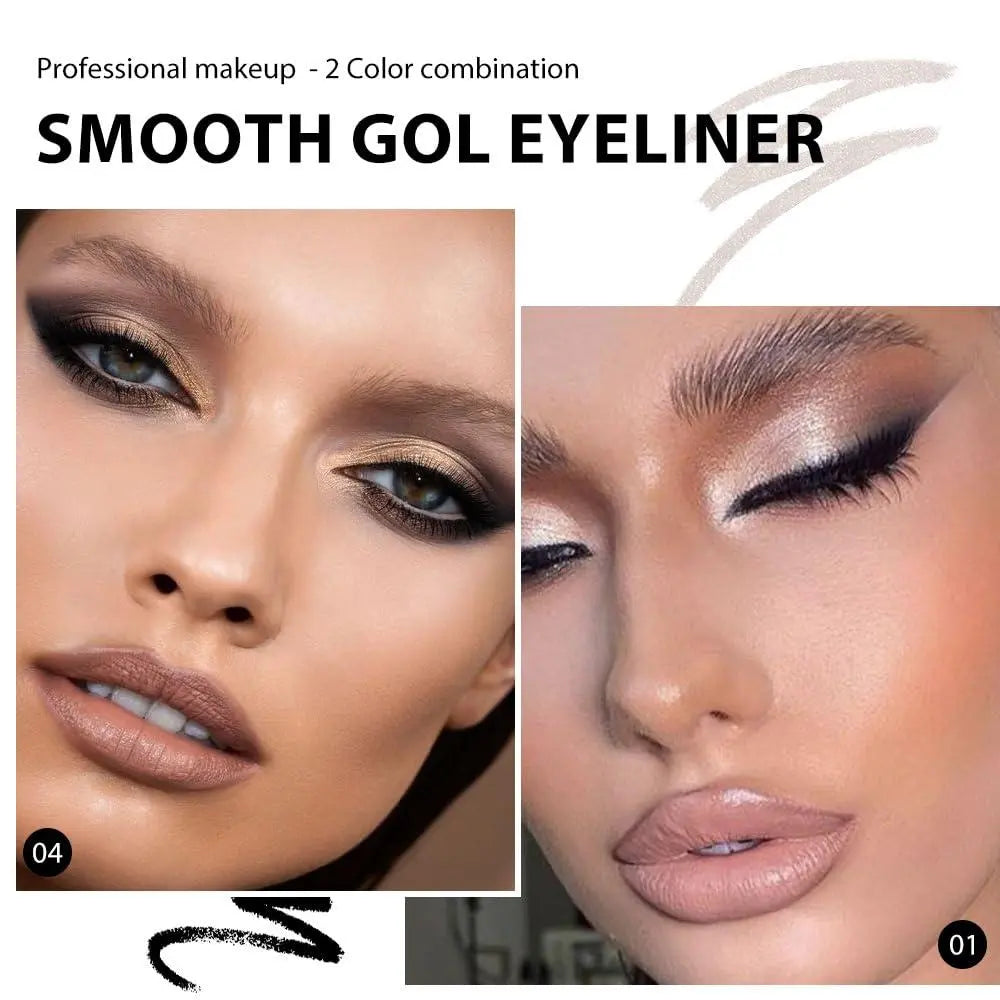 2 Silver Gel Eyeliner Pencils, Long-Lasting Waterproof Black Eye Liner, Natural, Anti-Smudge, Durable Pen, Halloween Makeup