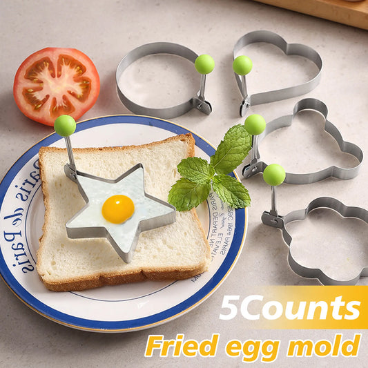 5 Counts Set Fried Egg Rings Molds Non Stick for Griddle Pan, Stainless Steel Egg Shaper for Pancakes,Cook Multiple Shapes in One Pan,Family Breakfast Helper