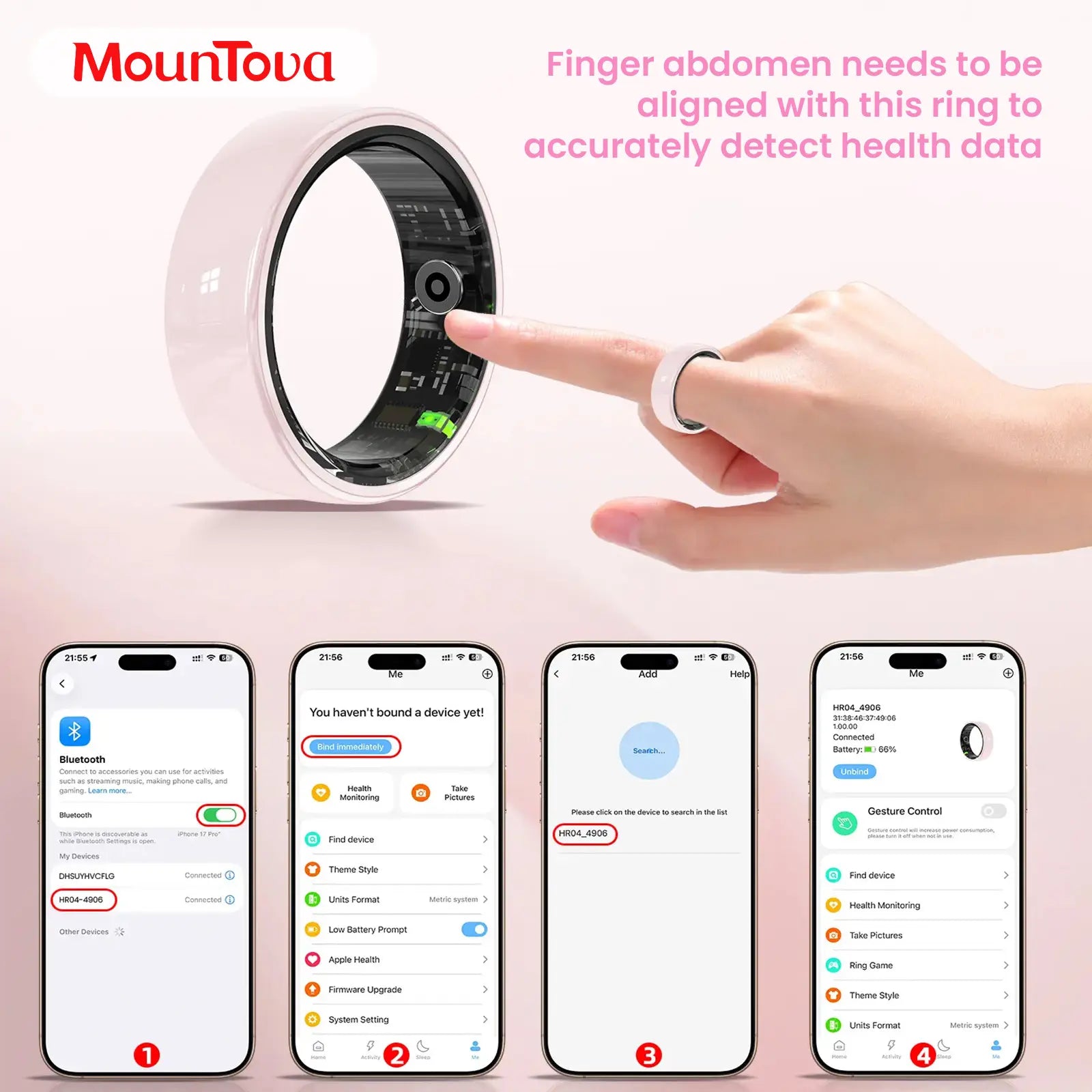 #6-#11 Pink White & Black Ceramic Smart Rings for Women & Men, Waterproof Wearable Fitness Trackers, Heart Rate, Stress & Cycle Monitor, Sleep Tracker, IP68 Waterproof, 5-7 Day Battery, Ios & Android Compatible with Charging Case, Couple Gift